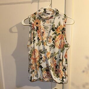 Floral Sleeveless Top - Cream and Orange